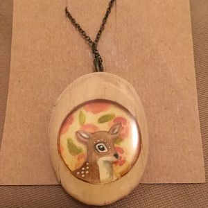 Handmade wooden deer necklace